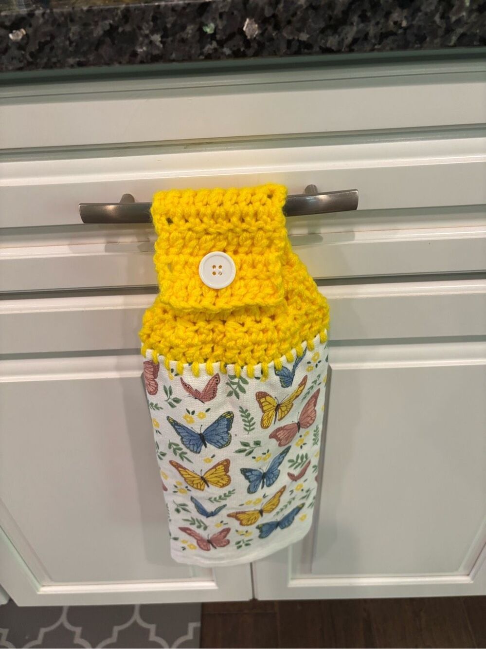 Crochet Top Kitchen Towel- small butterflies/yellow topper